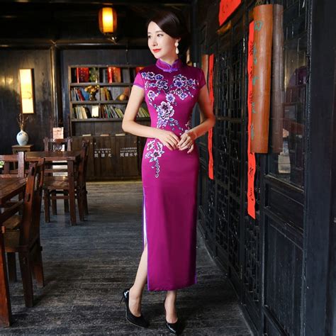 fashion modern cheongsam sexy qipao purple princess prom dress long