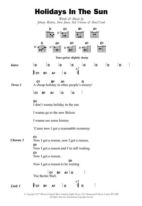holidays in the sun by the sex pistols guitar chords lyrics guitar