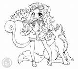 Coloring Pages Girl Wolf Anime Chibi Skunk Girls Color Yampuff Dog Chibis Lineart Stuff Printable Commission Animal Bat Drawing Werewolf sketch template