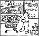 Kleurplaat Supermercado Kleurplaten Supermarkt Taal Supermarket Cashier Abarrotes Tiendas Winkelen Boodschappen Getcolorings sketch template