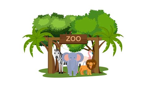 zoo cartoon illustration  safari animals  forest background