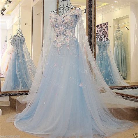 medieval bridal gown gothic celtic wedding dress bell sleeve lace  corset  baby blue