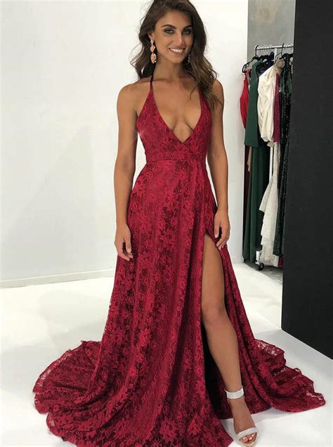 burgundy evening dresses lace halter prom dress 11213 uk