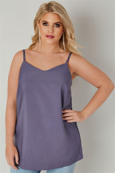 dusky purple woven cami top with side splits plus size 16 to 36