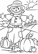 Coloring Scarecrow Pages Printable Autumn Scene Popular sketch template