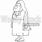 Lineart Djart Carrying Nun Bible Neck Wearing Cross Royalty Clipart Illustration Cartoon Vector Around Her sketch template