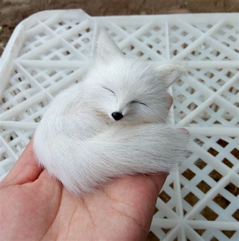 mini simulation sleeping fox toy resinfur white fox doll gift  xcm   stuffed