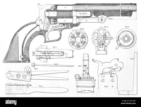colts patent repeating pistol  cross section showing  parts stock photo  alamy
