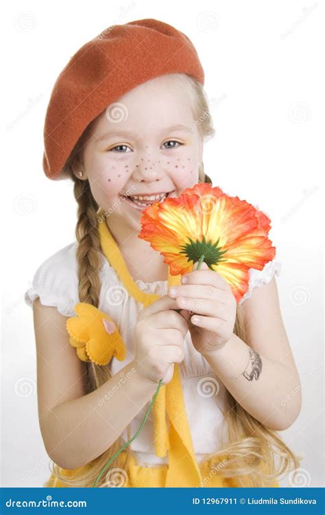 girl holding  flower  smile stock image image