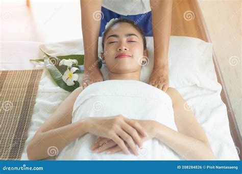 young beauty woman massage treatment  spa salon stock photo image