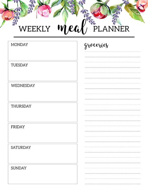 floral  printable meal planner template paper trail design