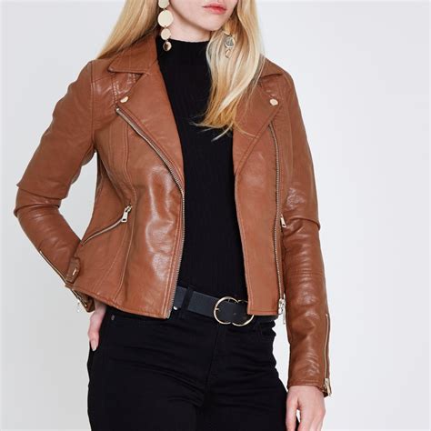 tan faux leather biker jacket coats jackets sale women
