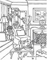 Coloring Pages House Living Room Inside Interior Rooms Adult Book Adults Colouring Color Victorian Printable Drawings Cat Getcolorings Getdrawings Landscapes sketch template