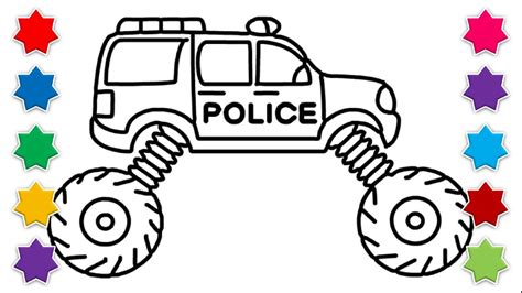 police car drawing learn   draw toy monster truck street