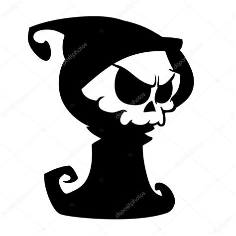 cartoon grim reaper with scythe isolated on a white