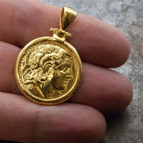 gold greek ancient coin necklace men coin pendant  greekmythos
