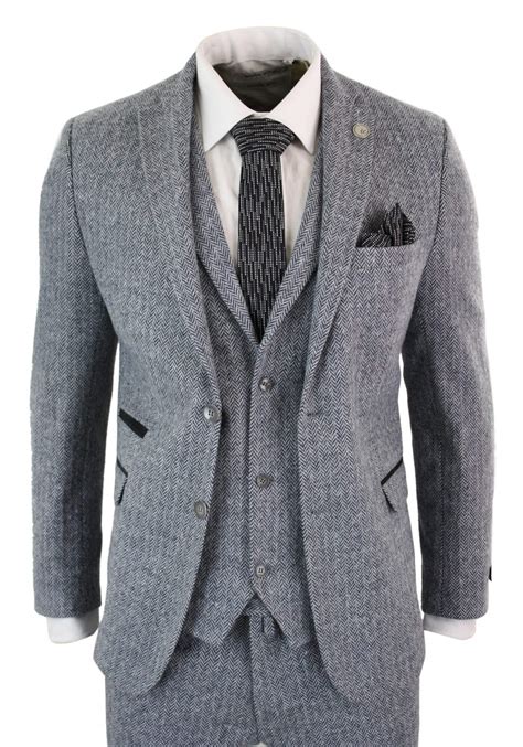 mens light grey  piece tweed herringbone suit stz buy