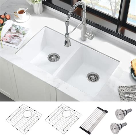 white quartz undermount kitchen sink double bowl ianomla