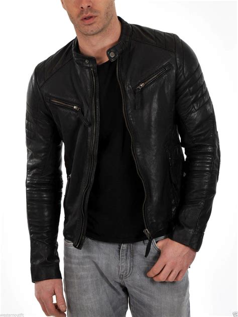 Men S Leather Motorcycle Jacket Genuine Lambskin Black