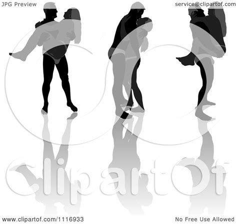 Vector Clipart Of Black And Gray Lover Silhouettes And Reflections
