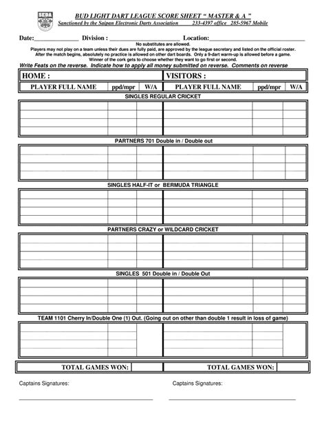 darts score sheet  fill  printable fillable blank pdffiller