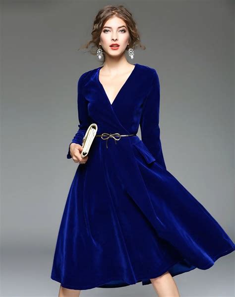 blue  neck velvet elegant swing midi dress    beautiful item  vipmecomcheck