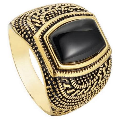 black onyx mens ring handmade gold plated ring natural etsy