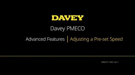 pme  davey pmeco adjusting pre set speeds youtube