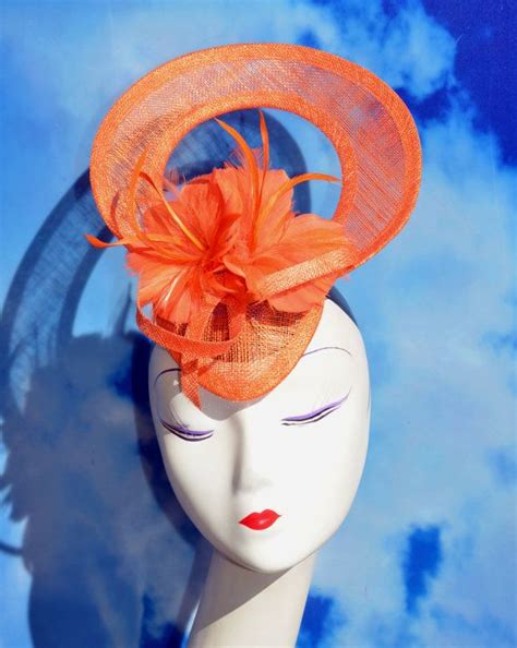 Bright Orange Oval Window Fascinator Hat For The Races Etsy