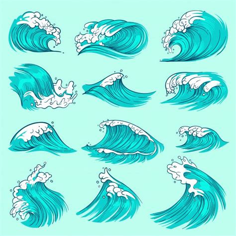 premium vector vintage hand drawn sea blue waves  splashes wave