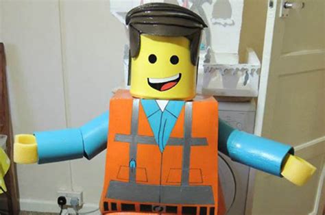 dad makes daughter incredible life sized lego man costume