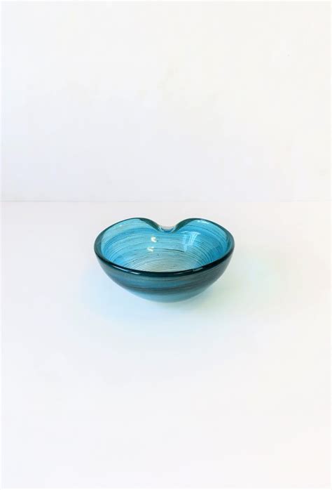 Italian Blue And Shimmering Copper Murano Art Glass Bowl