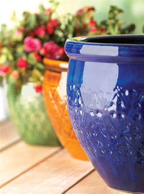 pots planters large glazed outdoor planters ceramic jewel tone flower pot trio planters