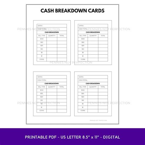 printable cash breakdown card cash breakdown count sheet printable