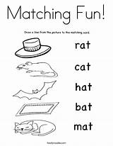 Matching Coloring Fun Words Mat Twistynoodle Sat Rat Built California Usa sketch template