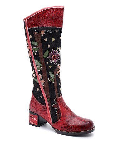iliyah red black floral leather boot women   leather boots women boots trending