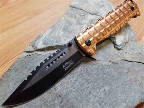 mtech  folding spring assisted desert tan tactical pocket knife