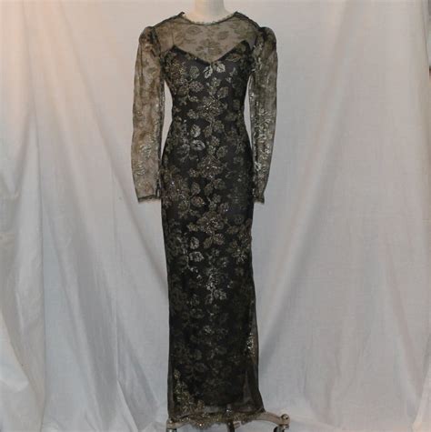 vintage oscar de la renta black and gold lace gown circa 90 s at 1stdibs