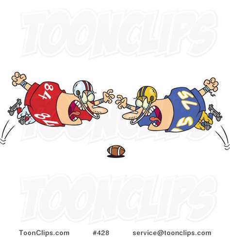 Cartoon Football Players Diving Towards The Ball 428 By Ron Leishman