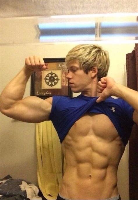 Photographic Images Shirtless Male Muscular Blond Frat Guy Jock Flexing