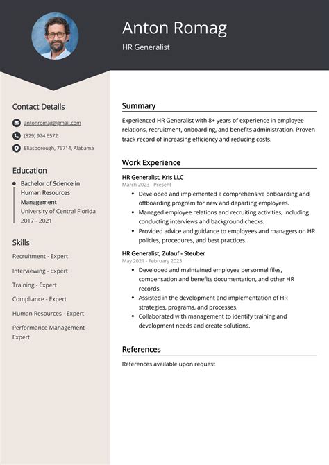 hr generalist resume   guide