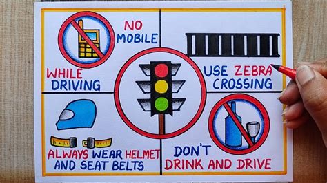 draw road safety poster step  step  road safety rules chart