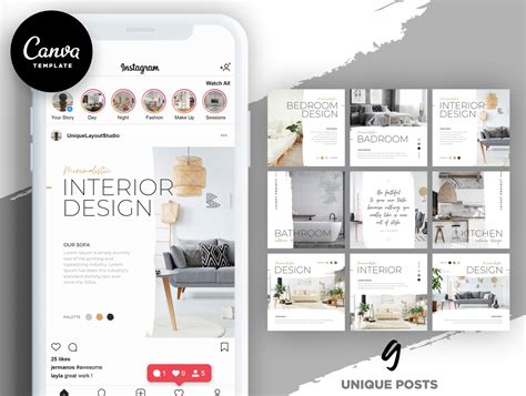 interior design instagram posts template  kostrzewadesigncom  dribbble