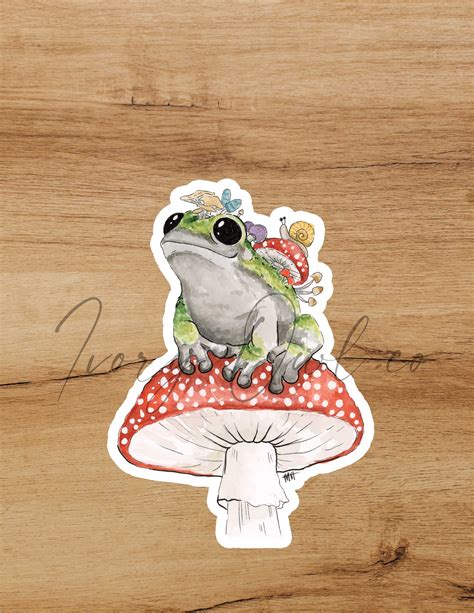 mushroom frog sticker etsy
