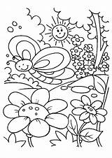 Coloring Spring Pages Kids Printable Print Sheets Boyama Color Kelebek Beautiful Drawing Flower Garden Springtime Sayfası Climate Scene Cartoon Toddlers sketch template