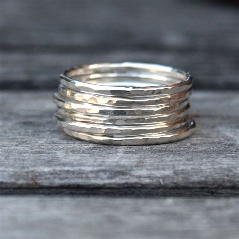 sterling silver hammered stacking ring set etsy