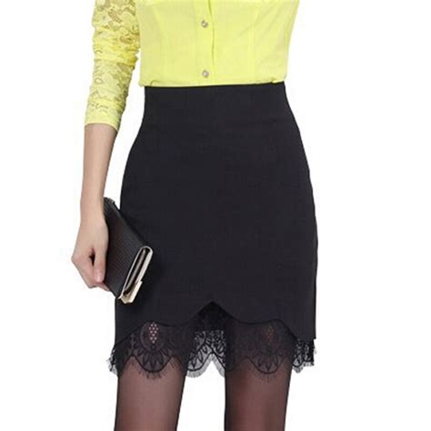 women pencil skirt female lace skirt black high waisted