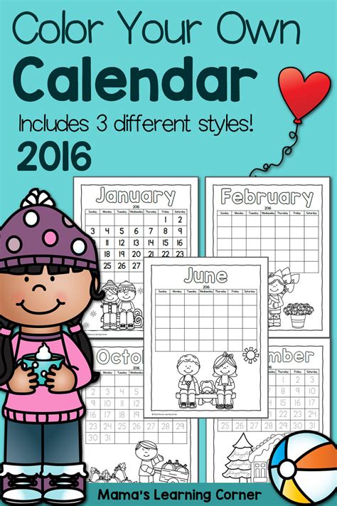 printable calendar  kids  mamas learning corner