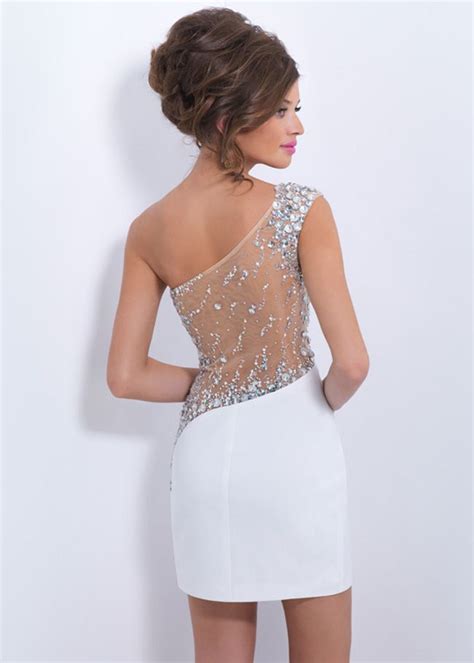 c153 one shoulder white jeweled sheer tight homecoming dress hoco2015 pinterest homecoming