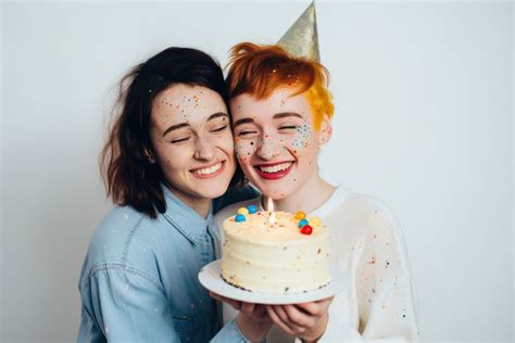 2 Lesbians Cake Cheerful Birthday Free Photo Rawpixel